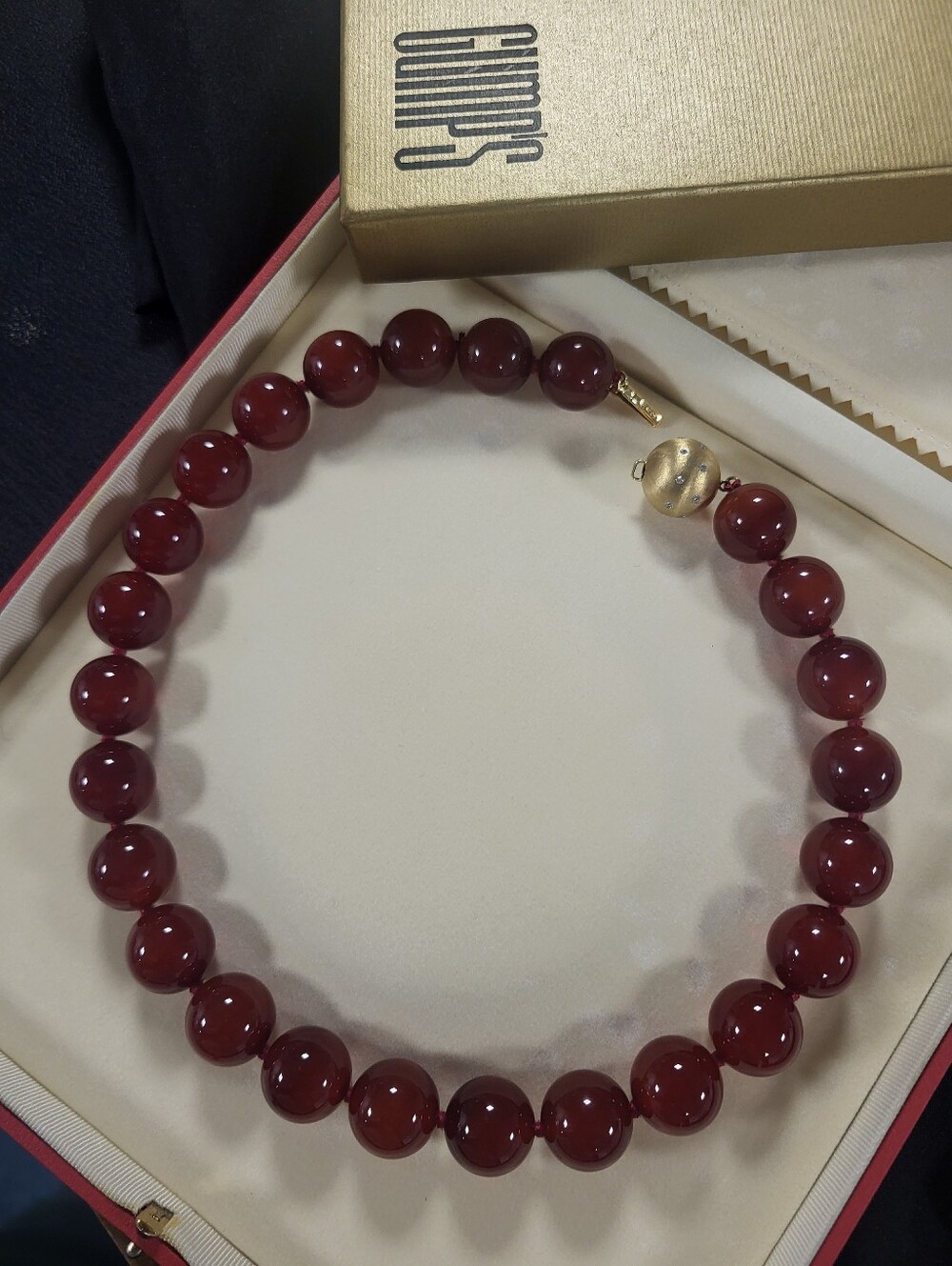 Gump's Signature Carnelian Bead Necklace; 18k Gold & Diamond Clasp